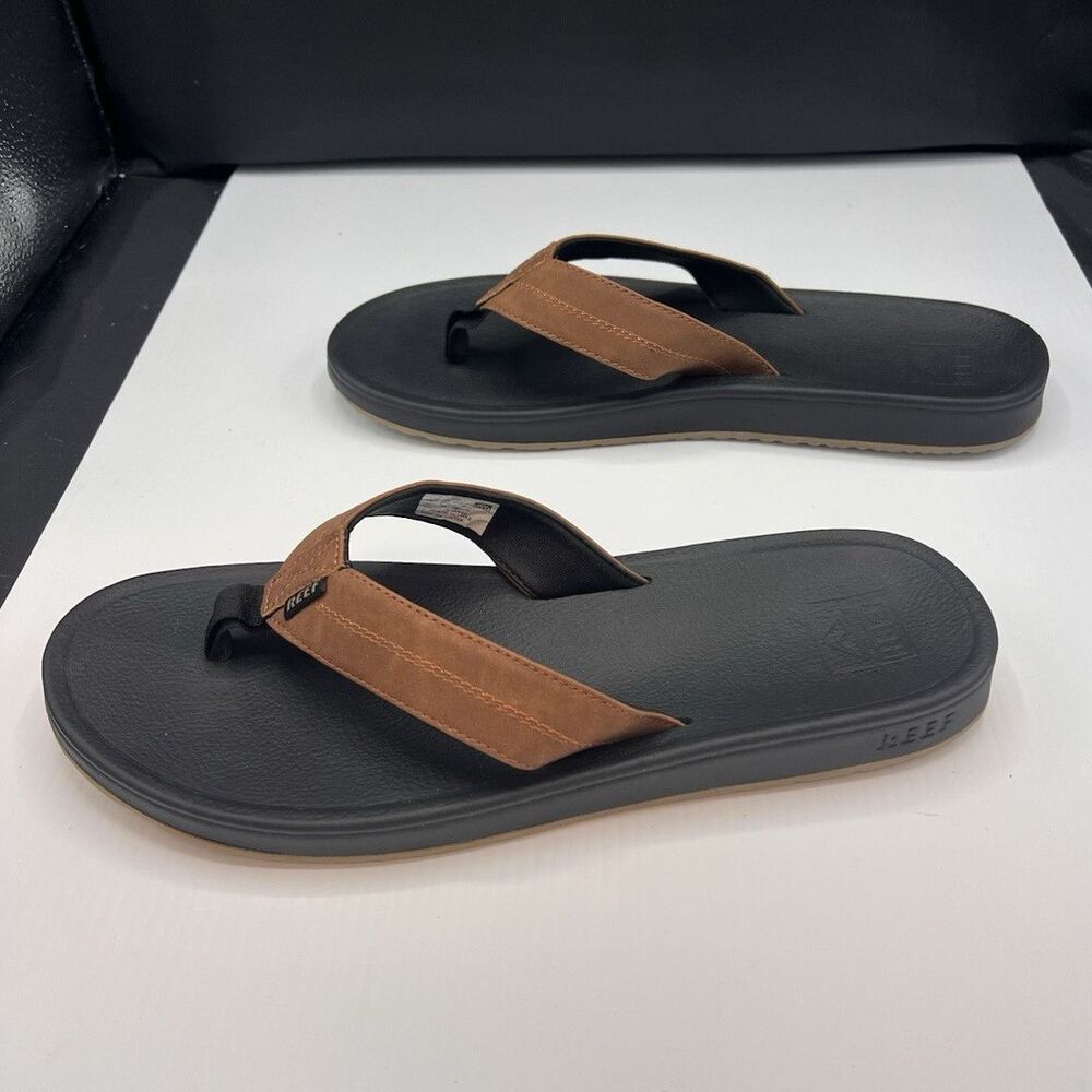 REEF Journeyer Men’s Size 12 EU 45 Brown Black Cushion Flip-Flop Sandals NWOT